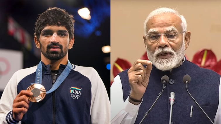 wrestlers Aman Sehrawat won bronze medal in the Men’s Freestyle 57 kg at the Paris Olympics PM Modi congratulate him