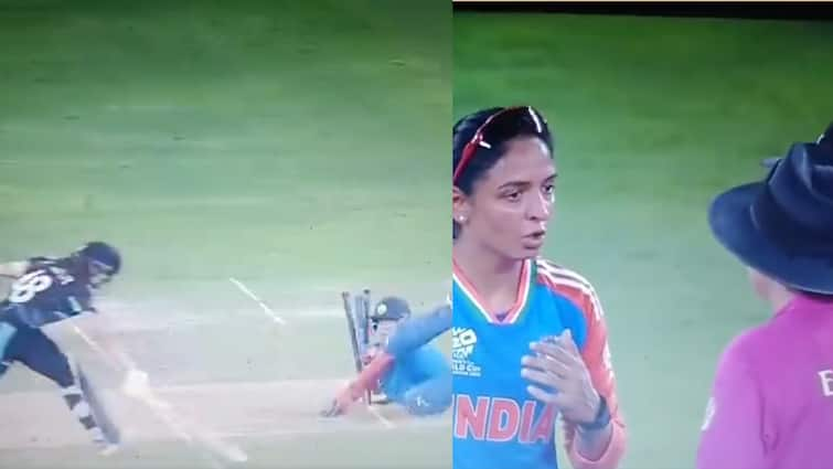 india captain harmanpreet kaur argue with umpire during india vs new zealand women t20 world cup match indw vs nzw