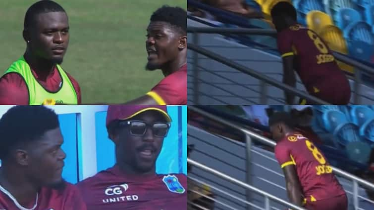 WI vs ENG 3rd ODI Alzarri Joseph unhappy with captain Shai Hope and left the field with anger Watch video here